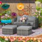 Outsunny 5 Pcs Rattan Garden Furniture Set Single Sofa Stool Coffee Table Grey