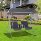 Outsunny 2 Person Covered Patio Swing with Pivot Table Storage Console Grey