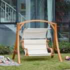 Outsunny Wooden Porch A-Frame Swing Chair withCanopy and Cushion for Patio Garden
