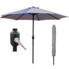 GlamHaus Garden Parasol Table Umbrella 2.7M with Crank Handle, UV40 Protection, Free Protection Cover, Robust Steel - Light Grey