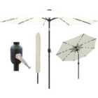 GlamHaus Garden Parasol Solar LED 2.7M ,Tilting Table Umbrella with Crank Handle, Protection UV40, Includes Parasol Cover- Cream