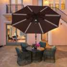 Outsunny 2.7m Garden Parasol Patio Sun Umbrella LED Solar Light Coffee