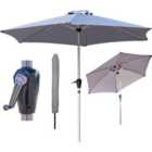 GlamHaus Tilting Garden Parasol Table Umbrella 2.7M with Crank Handle, UV40 Protection, Free Protection Cover - Light Grey