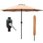 GlamHaus Garden Parasol Table Umbrella 2.7M with Crank Handle, UV40 Protection, Includes Protection Cover, Robust Steel - Sand