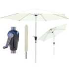 GlamHaus Tilting Garden Parasol Table Umbrella 2.7M with Crank Handle, UV40 Protection, Includes Protection Cover - Cream