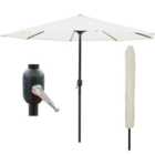 GlamHaus Garden Parasol Table Umbrella 2.7M with Crank Handle, UV40 Protection, Includes Protection Cover, Robust Steel - Cream