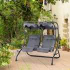 Outsunny Canopy Swing 2 Separate Relax Chairs with Handrails, Cup Holders Grey