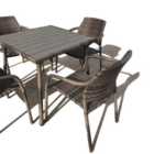 Furniture One Rattan Effect Grey 4 Seater Rectangular Dining Table and Chair Set FULLY ASSEMBLED STACKABLE CHAIRS
