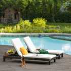 Outsunny Set of 2 Garden Rattan Wicker Sun Lounger Adjustable Relaxer Brown