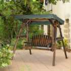 Outsunny 2-Person Garden Swing Chair Hanging Wooden Bench withAdjustable Canopy
