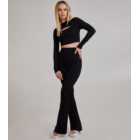 Pink Vanilla Black Ribbed Jersey Flared Trousers