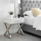 Furniture Box Oxford White Gloss And Chrome Bedside Table