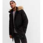 Black Faux Fur Trim Hooded Parka Jacket