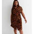 ONLY Curves Light Brown Leopard Print Short Sleeve Mini Shirt Dress