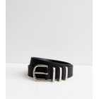 PIECES Black Leather-Look Buckle Belt
