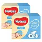 Huggies Pure Baby Wipes Perfume-free with 99 % Water & Skin Loving Natural Fiber - 2 Pack