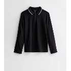 Boys Black Stripe Collar Zip Polo Shirt