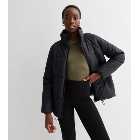 Tall Black Leather-Look Puffer Jacket