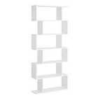 HOMCOM Tall 6 Tier Wooden Modern S Shaped Shelf Bookcase Display Unit White
