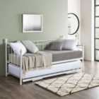 White Metal Single Trundle Bed Frame With Pull Out Day Bed