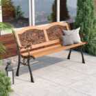 2 Seater Rustproof Metal Wood Garden Patio Bench with Backrest 125cm