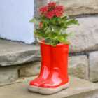 Small Red Wellington Boot Outdoor Ceramic Flower Pot Garden Planter Pot Gift for Gardeners