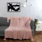 Dreamscene Chunky Knit Throw Large Pom Pom Sofa Blanket, Blush - 150 x 180cm