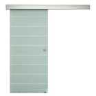 HOMCOM Tempered Glass Sliding Barn Door Kit Aluminum-alloy Rail W/Handle-Frosted Glass with Stripes