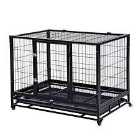 Pawhut Metal Kennel Cage With Wheels And Crate Tray For Pet Dog Medium - Black