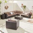 Ready assembled 10-seater polyrattan corner garden sofa set - sofa armchair coffee table - Venezia - Brown rattan Chocolate cus