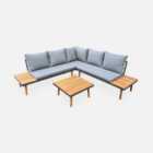 sweeek. 4-seater wooden garden sofa set with side and coffee tables aluminium frame - Cachi - Grey cushions
