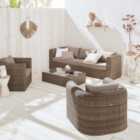 sweeek. 5-seater round rattan garden sofa set - 3-seater sofa 2 armchairs 1 coffee table - Juliano - Beige