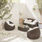 sweeek. 4-seater designer round rattan garden sofa set with coffee table Mixed Grey & Off-white Ritardo