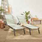 Pair of multi-position aluminium sun loungers with wheels - Elsa - Anthracite frame Sage Green textilene fabric