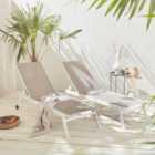 Pair of multi-position aluminium sun loungers with wheels - Elsa - White frame Taupe textilene fabric