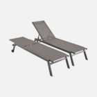 Pair of multi-position aluminium sun loungers with wheels - Elsa - Anthracite frame Grey textilene fabric