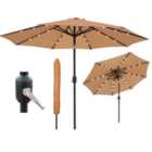 GlamHaus Garden Parasol Solar LED 2.7M ,Tilting Table Umbrella with Crank Handle, Protection UV40, Includes Parasol Cover- Sand