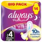 Always Platinum Secure Night Sanitary Towels Wings Size 4 14 per pack