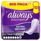 Always Discreet Incontinence Pads Ultimate Night 12 per pack