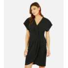 Mela Black Pleated Short Sleeve Mini Wrap Dress