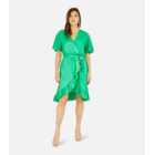 Mela Green Satin Frill Mini Wrap Dress
