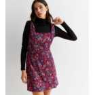 Red Floral Crepe Button Front Pinafore Dress