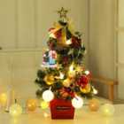 Livingandhome Gold Mini Pine Needle Flocking Christmas Tree Tabletop Ornament with LED Light