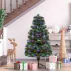 HOMCOM 4FT Multicoloured Artificial Christmas Tree Fibre Optic Lights Pre-Lit Modes Metal Stand Star Holder Seasonal Decoration