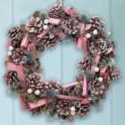 Pastel Pink Driftwood Xmas Winter Christmas Festive Wreath, Christmas Wreath for Front Door, Home Decoration 36cm