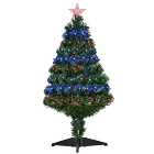 HOMCM 3 Feet Prelit Artificial Christmas Tree with Multi-Coloured Fiber Optic LED Light, Holiday Home Xmas Decoration, Green