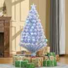 HOMCOM Artificial Fibre Optic Christmas Tree Seasonal Decoration w/ 16 LED Lights Pre-Lit Easy Store 4FT White Blue