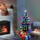 HOMCOM 4FT Pre-Lit Artificial Christmas Tree w/ Fibre Optic Baubles Fitted Star LED Light Holiday Home Xmas Decoration-Green