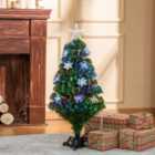 HOMCOM 3FT Prelit Artificial Christmas Tree Fiber Optic LED Light Holiday Home Xmas Decoration Tree with Foldable Feet, Green