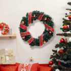 Livingandhome Red Ribbon Lighted Christmas Wreath Hanging Xmas Decor 50 cm